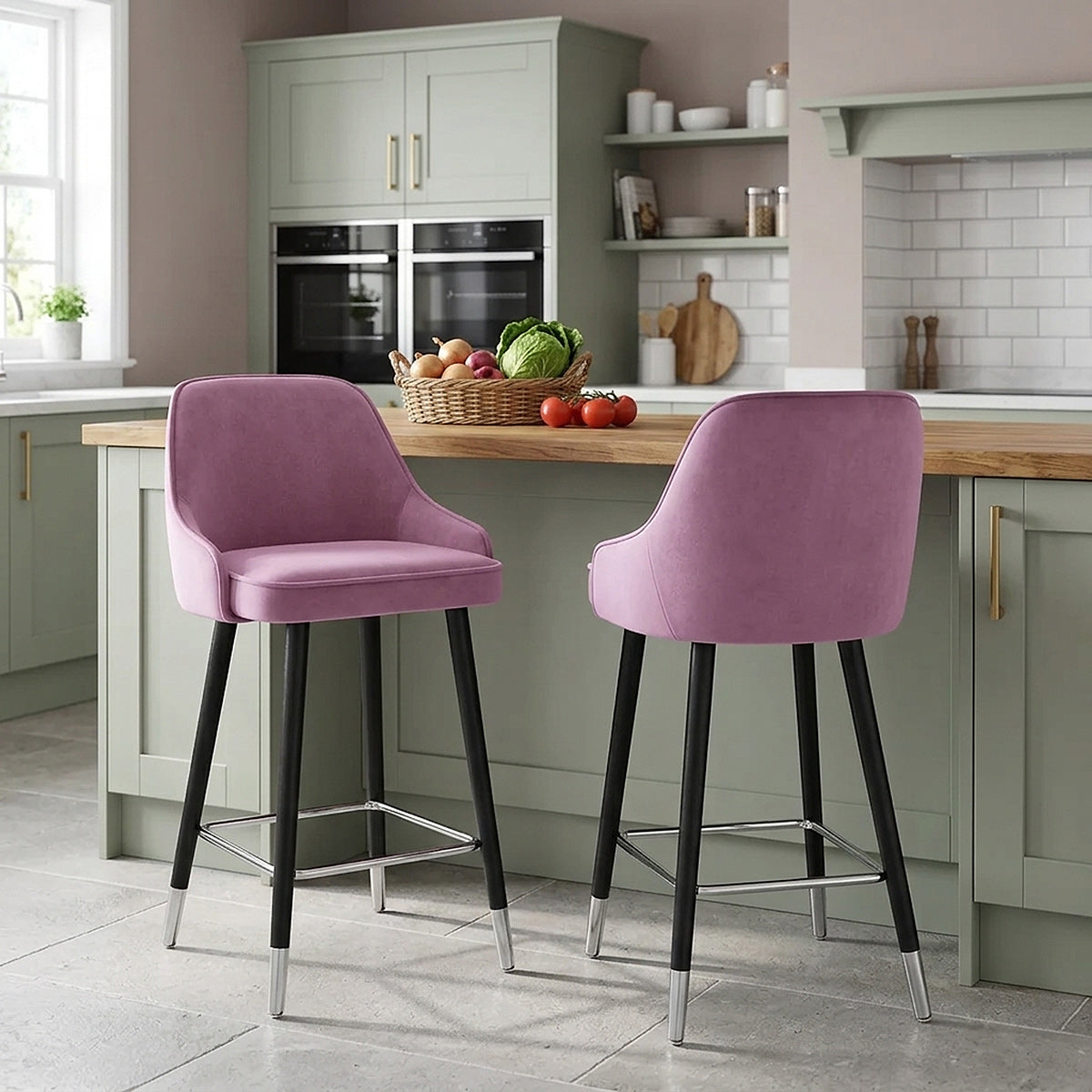 Taburete Terciopelo Madera - Glam Violeta
