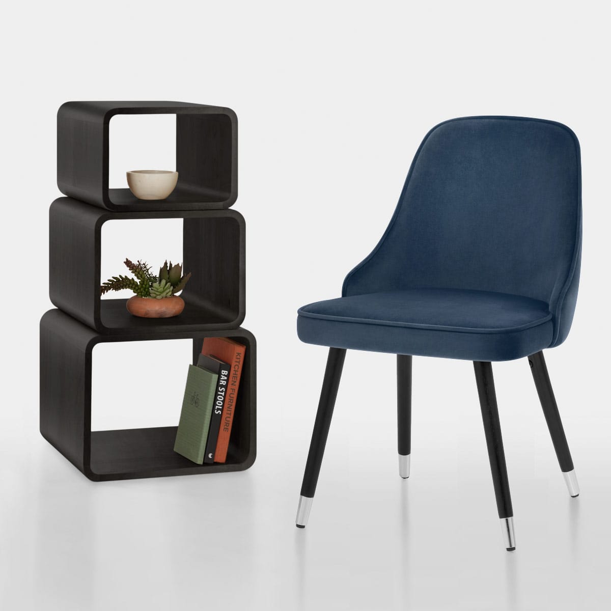 Silla Terciopelo Madera - Glam Azul