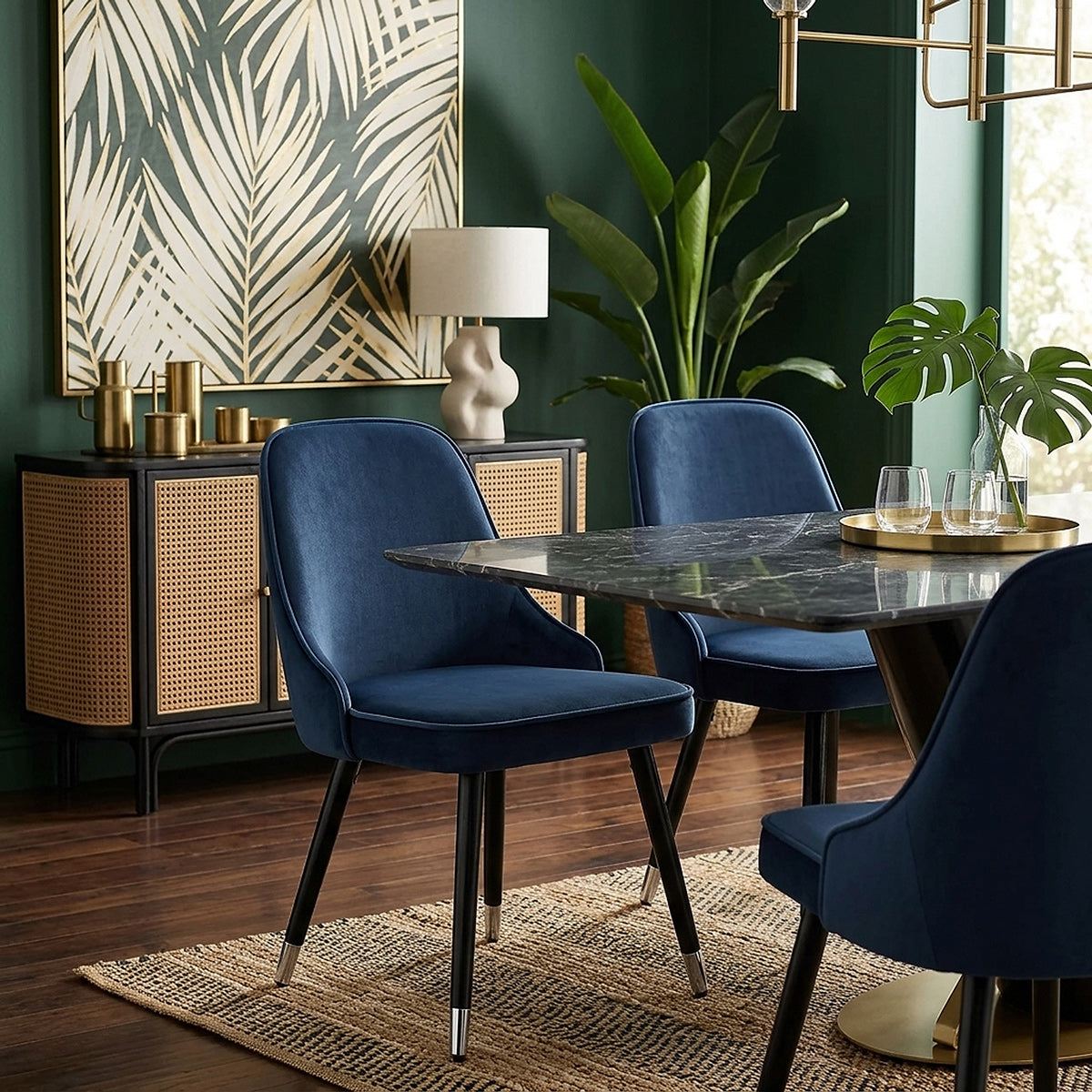 Silla Terciopelo Madera - Glam Azul