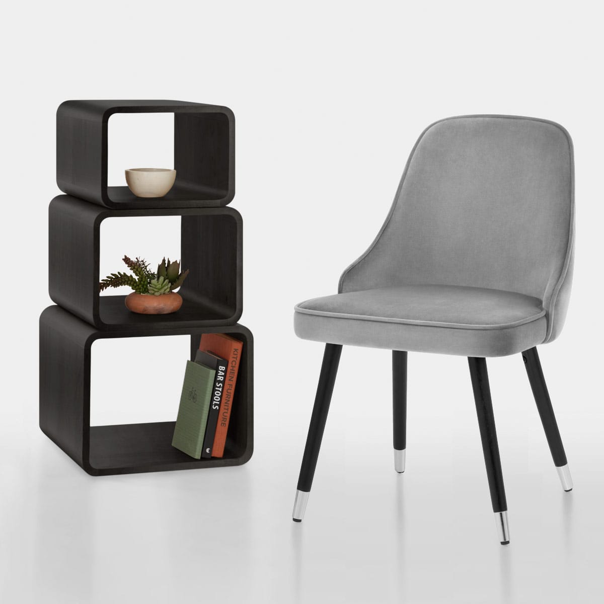 Silla Terciopelo Madera - Glam Gris