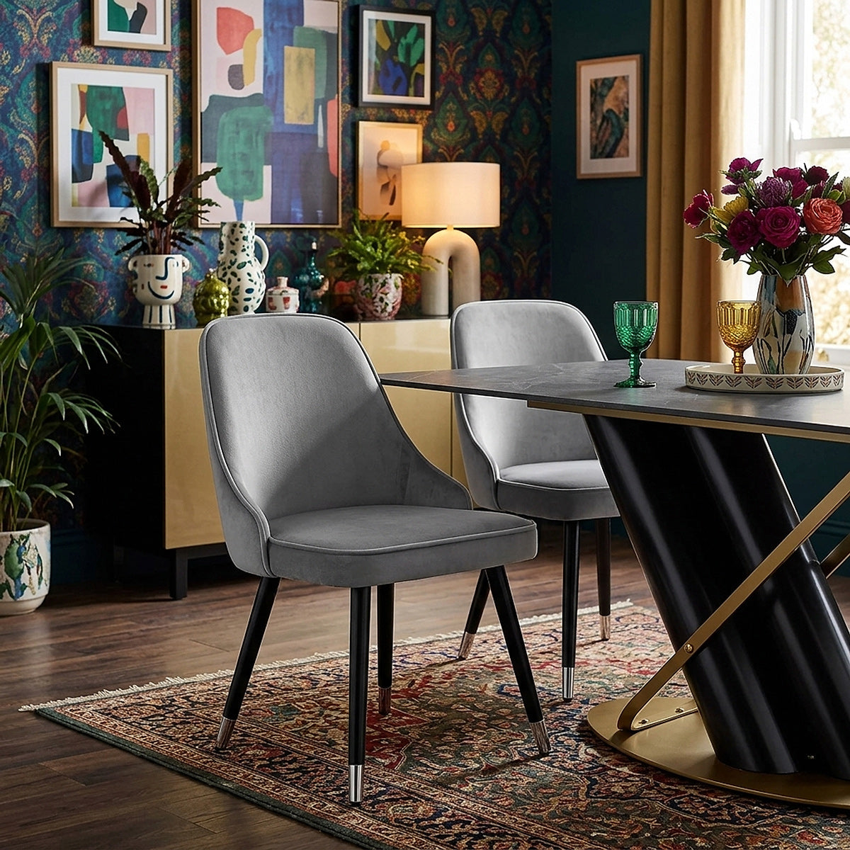 Silla Terciopelo Madera - Glam Gris