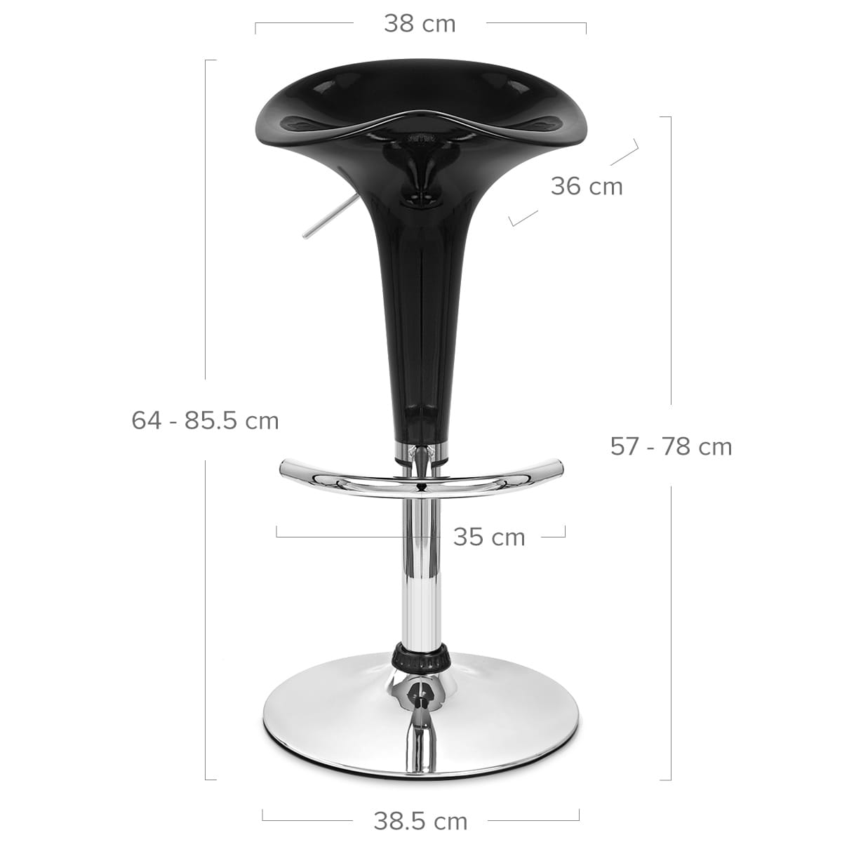Taburete Plástico Cromo - Gloss Coco Negro