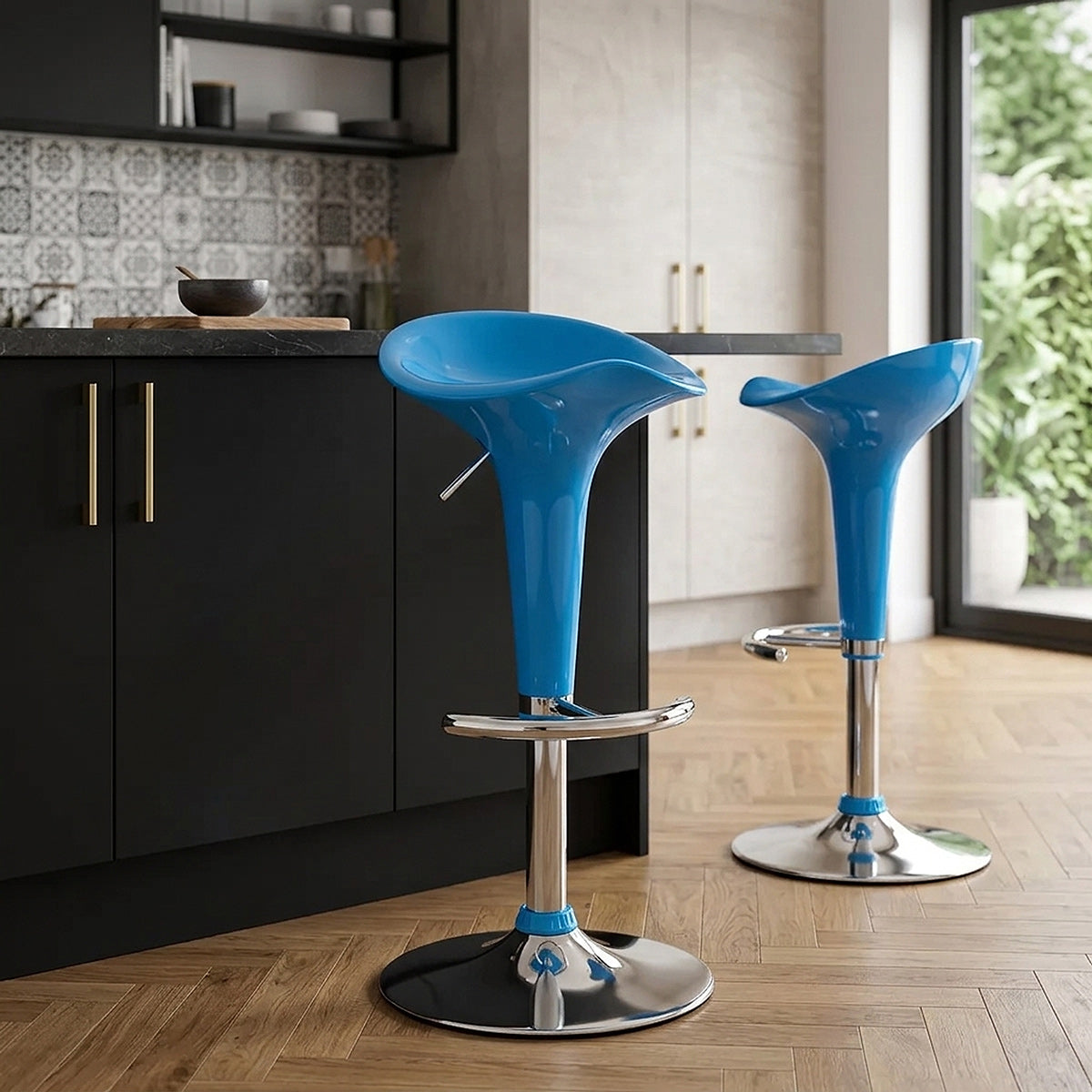 Taburete Plástico Cromo - Gloss Coco Azul