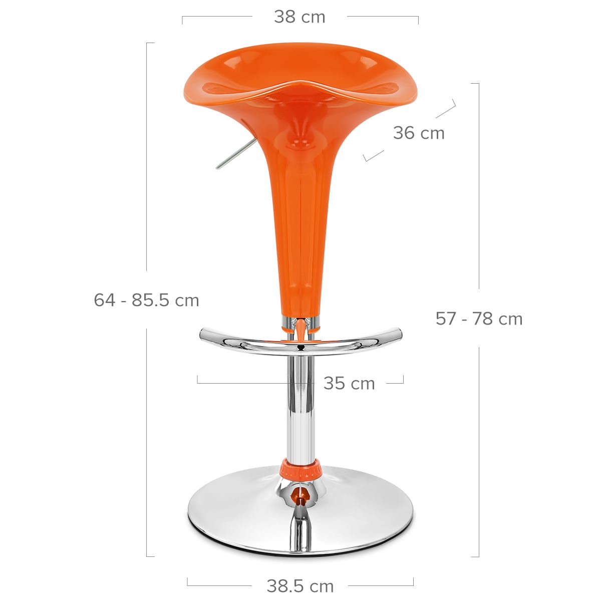 Taburete Plástico Cromo - Gloss Coco Naranja