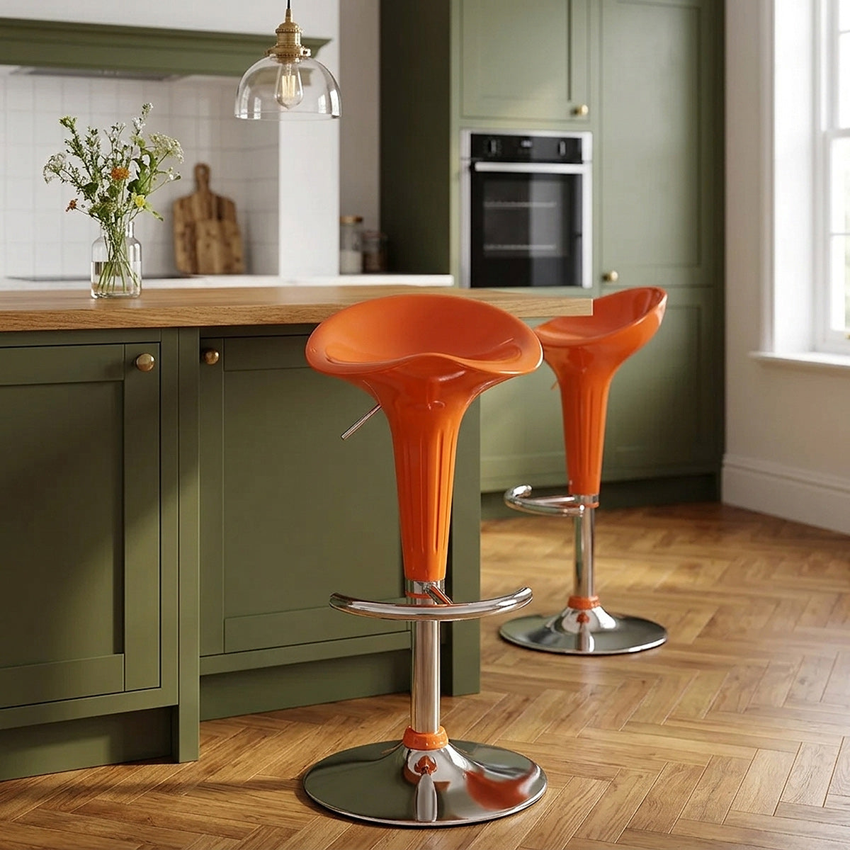 Taburete Plástico Cromo - Gloss Coco Naranja