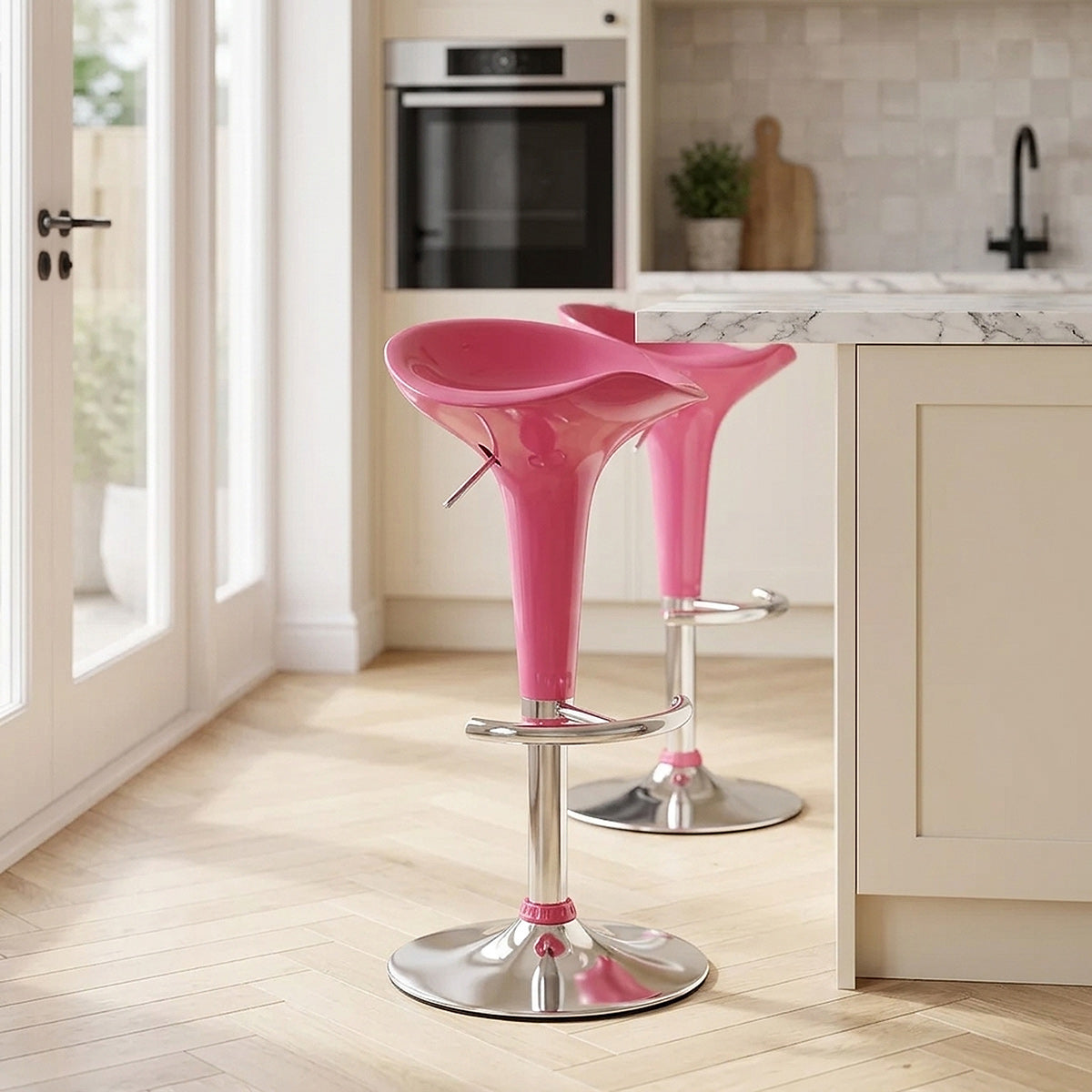 Taburete Plástico Cromo - Gloss Coco Rosa