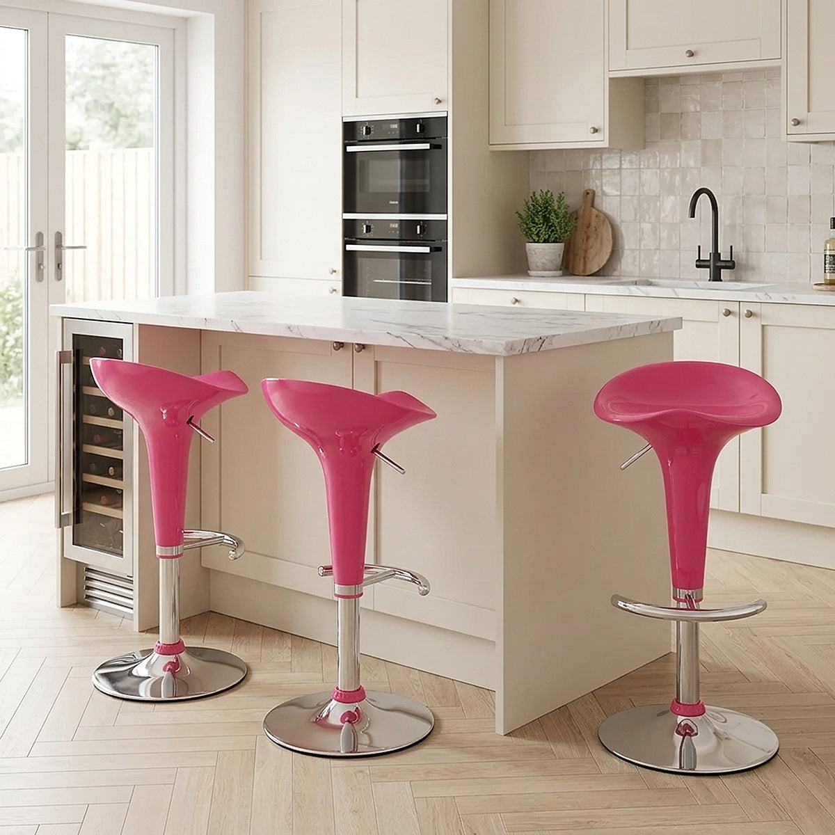 Taburete Plástico Cromo - Gloss Coco Rosa
