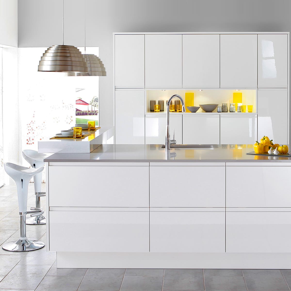 Taburete Plástico Cromo - Gloss Coco Blanco