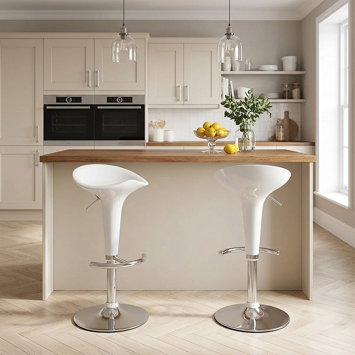 Taburete Plástico Cromo - Gloss Coco Blanco