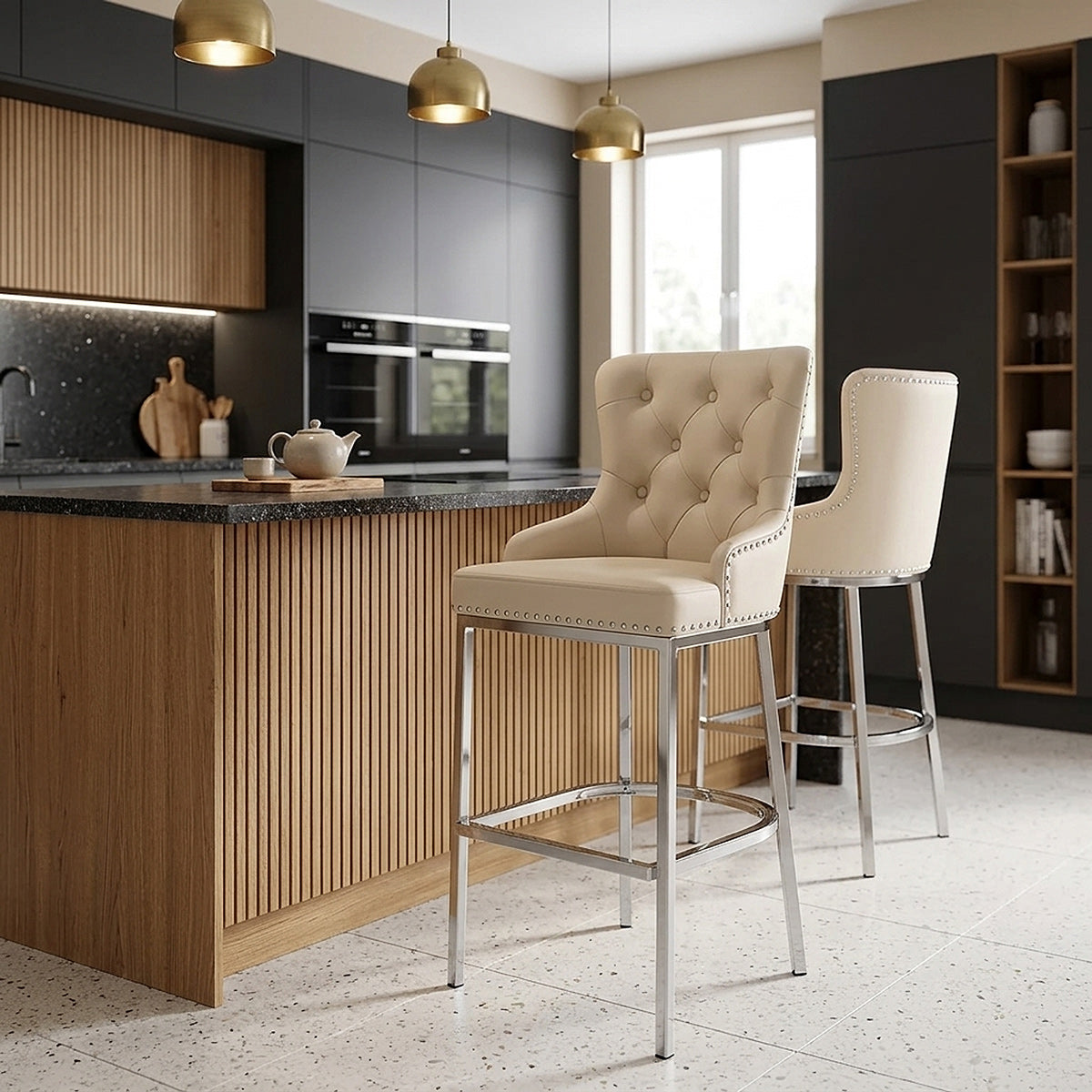 Taburete Polipiel Cromo - Grange Crema