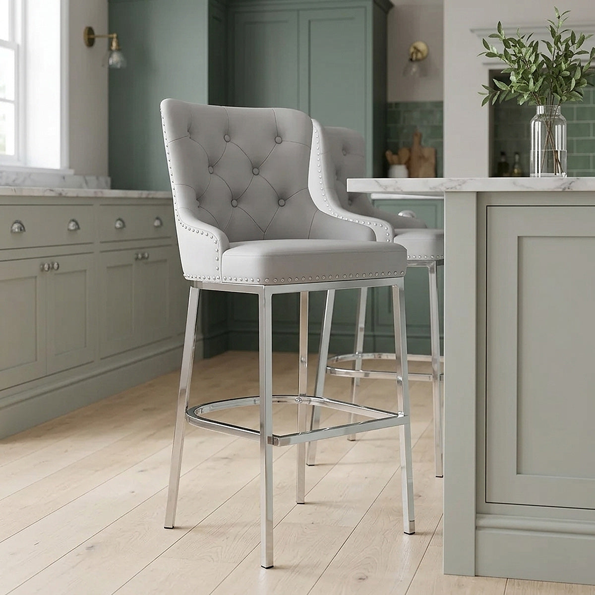 Taburete Polipiel Cromo - Grange Gris