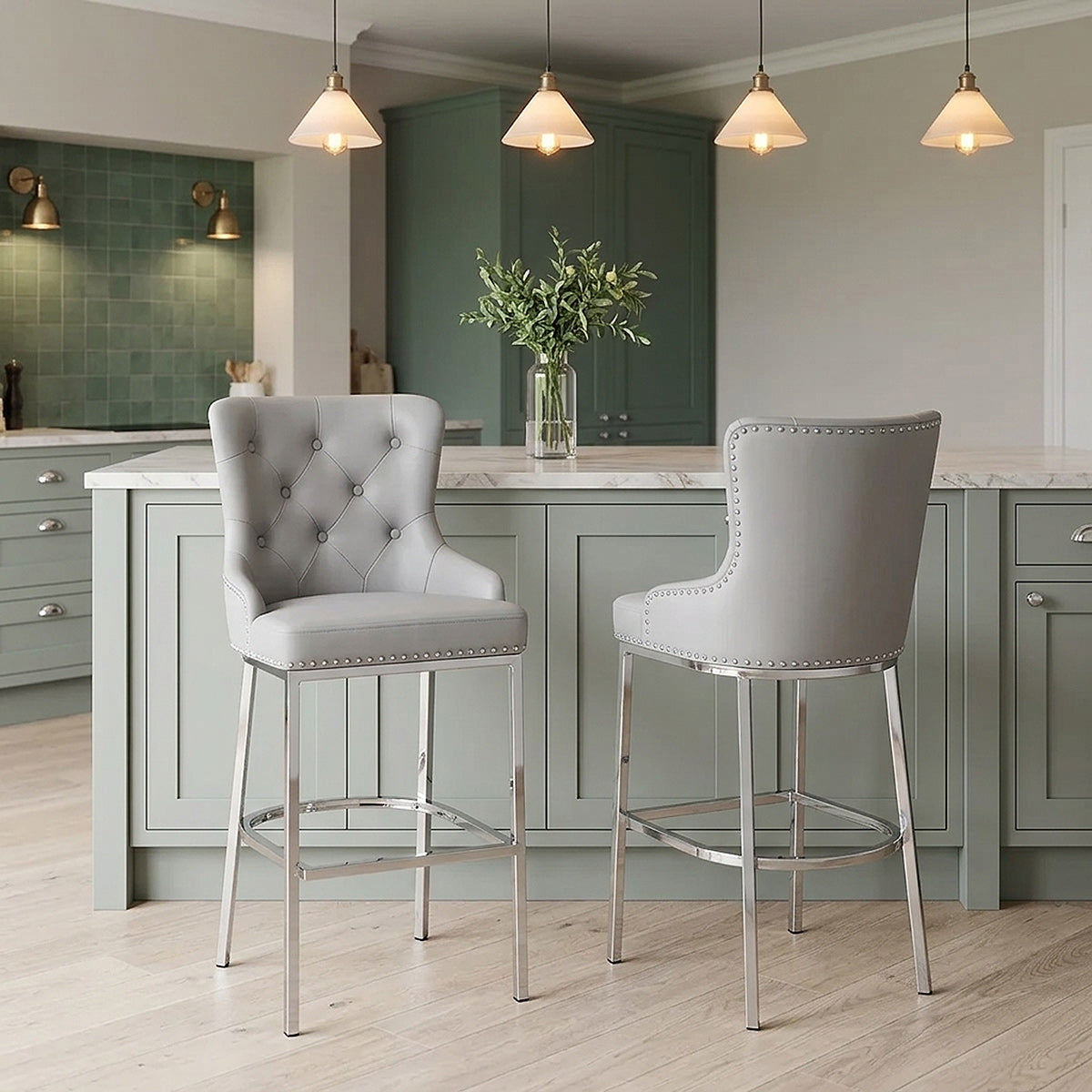 Taburete Polipiel Cromo - Grange Gris