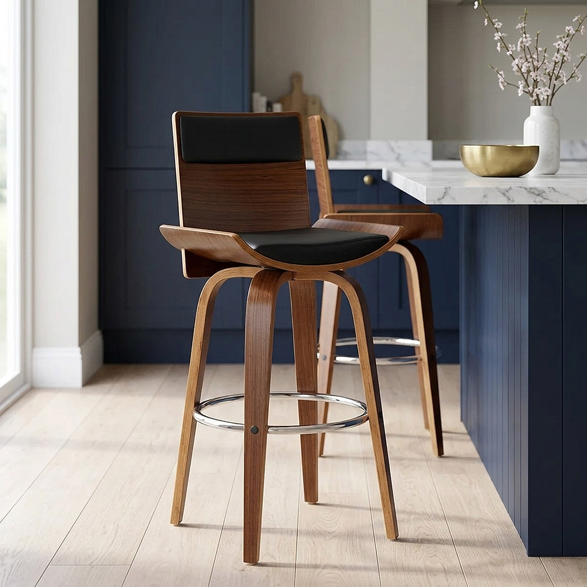 Taburete Polipiel Madera - Harper Negro