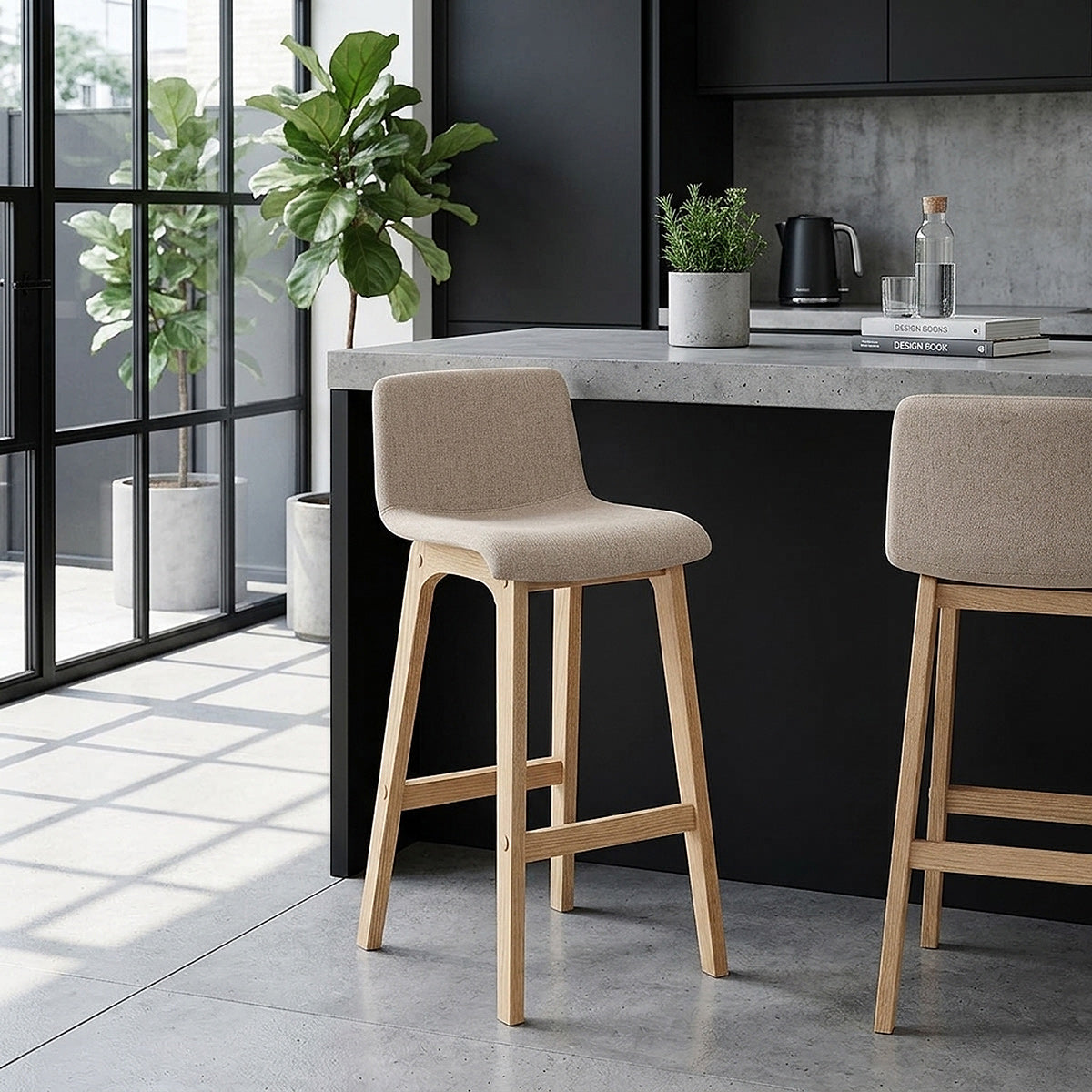 Taburete Tela Roble - Haven Crema
