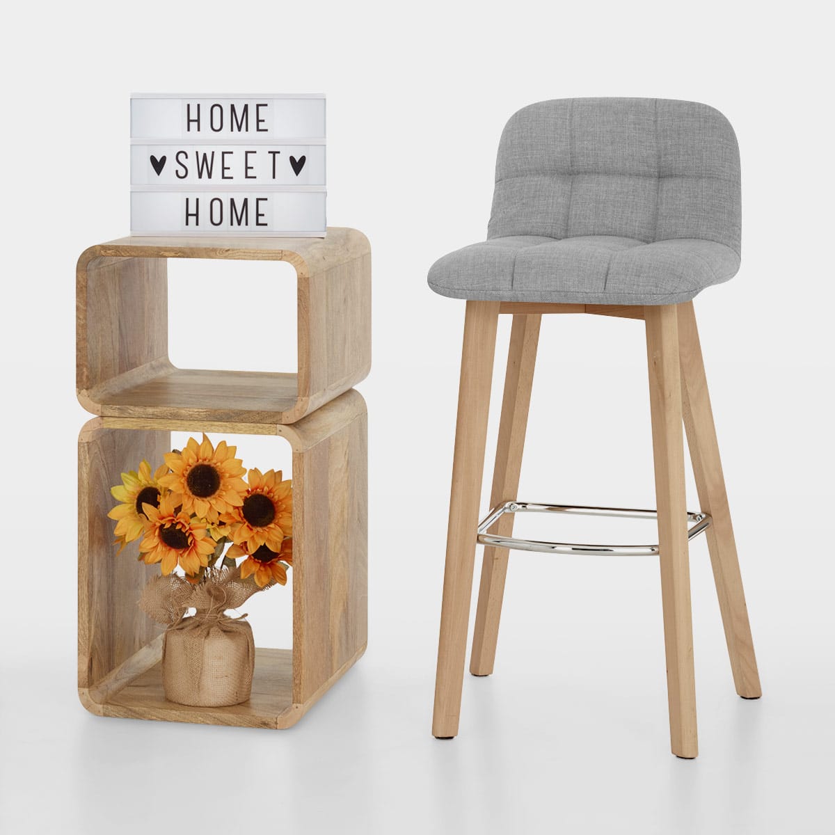 Taburete Tela Madera - Hex Gris