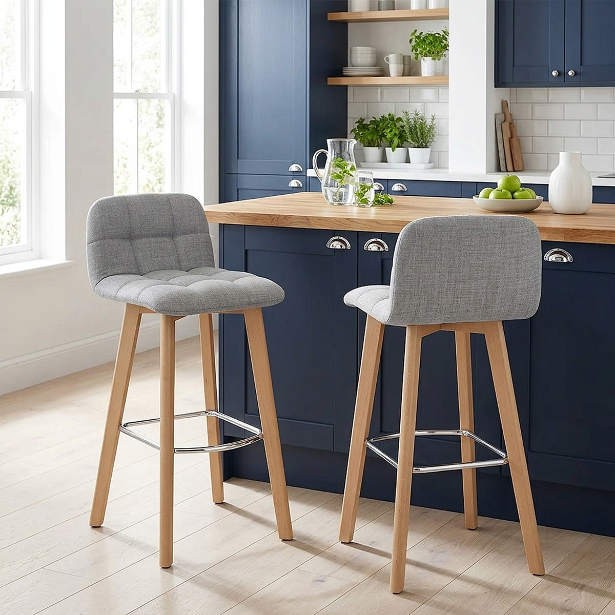 Taburete Tela Madera - Hex Gris