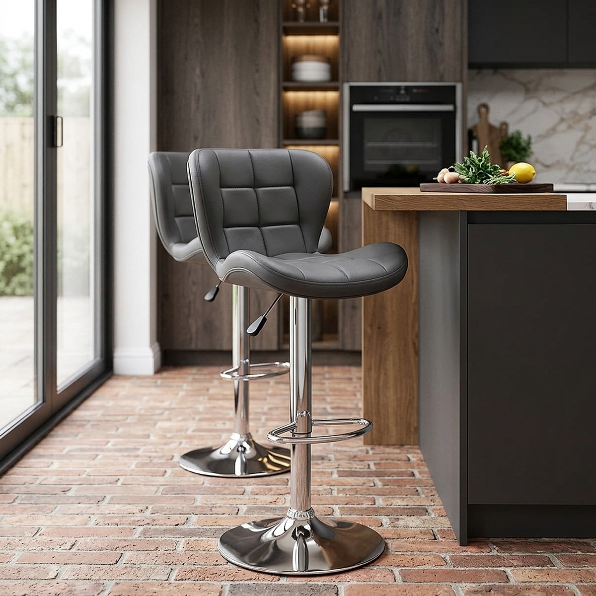 Taburete Polipiel Cromo - Houston Gris