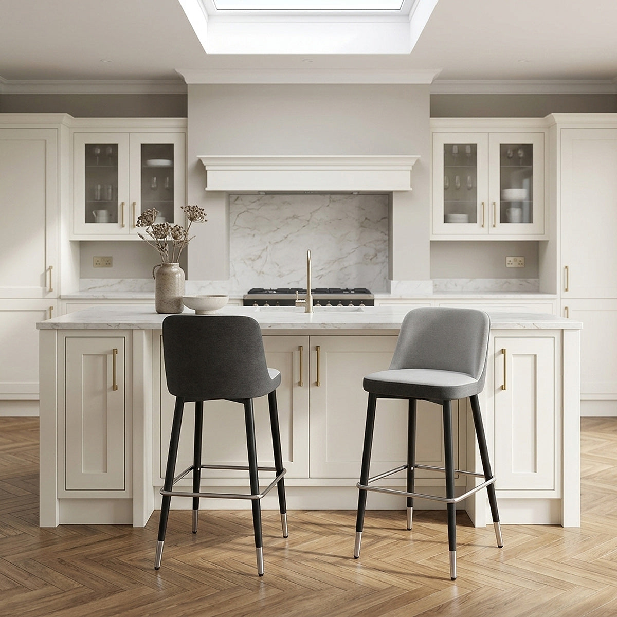 Taburete Tela Cromo - Hudson Gris