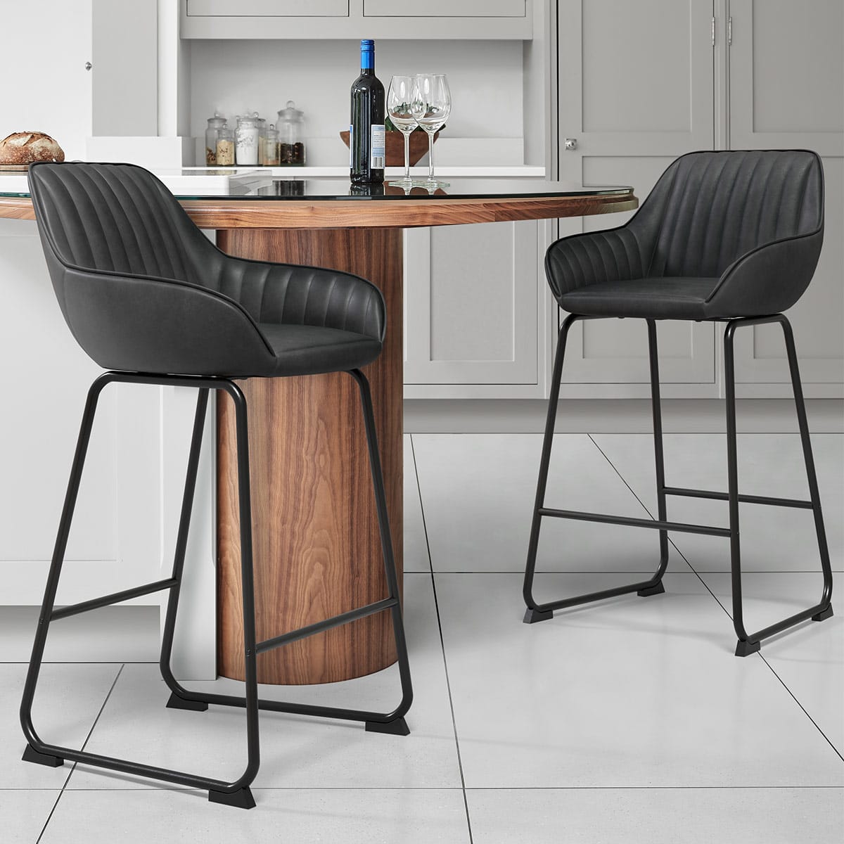 Taburete Polipiel Metal - Kanto Gris Oscuro