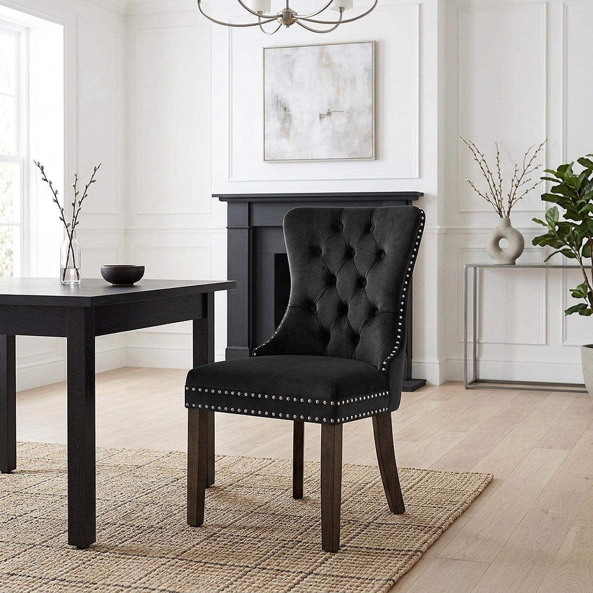 Silla Terciopelo Madera - Kensington Negro