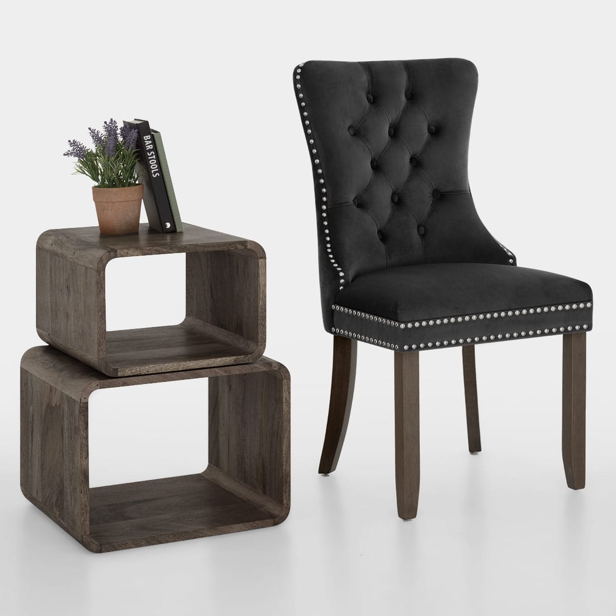 Silla Terciopelo Madera - Kensington Negro