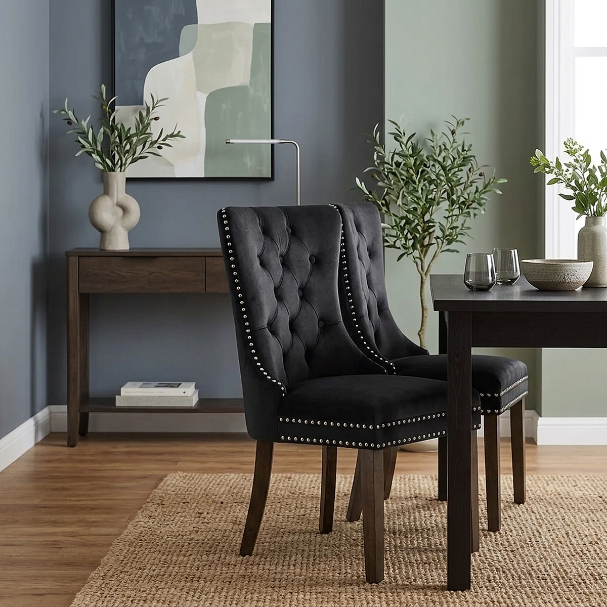 Silla Terciopelo Madera - Kensington Negro