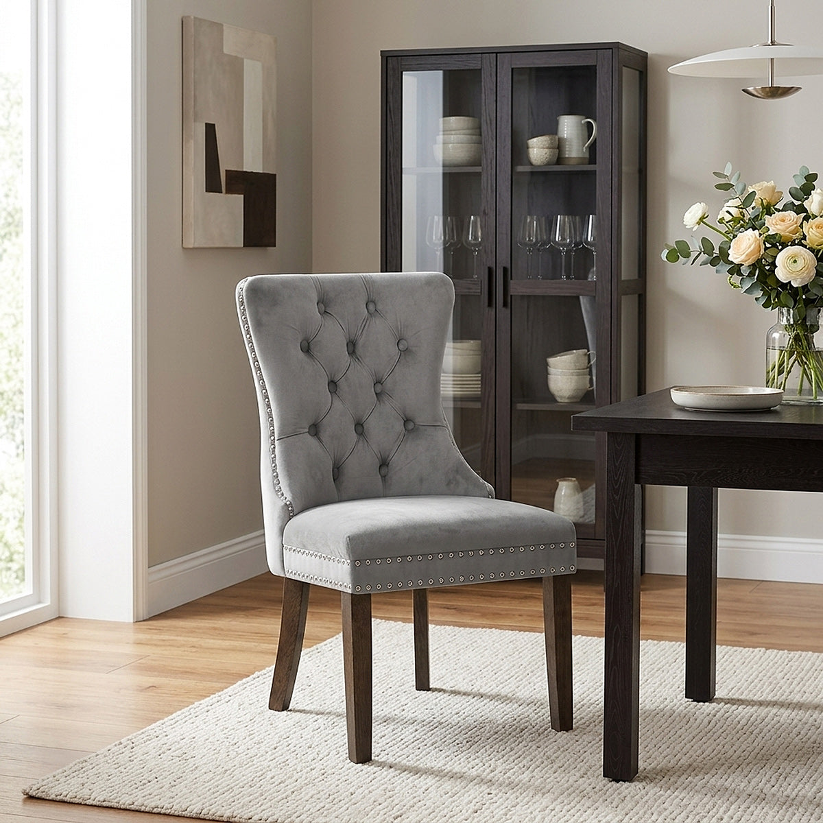 Silla Terciopelo Madera - Kensington Gris