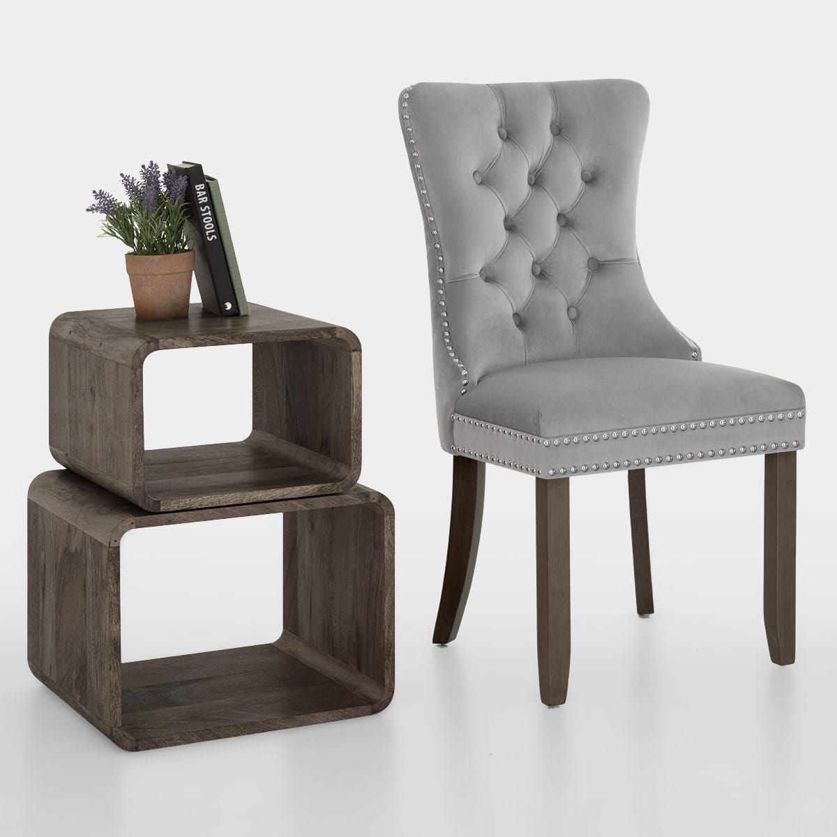 Silla Terciopelo Madera - Kensington Gris