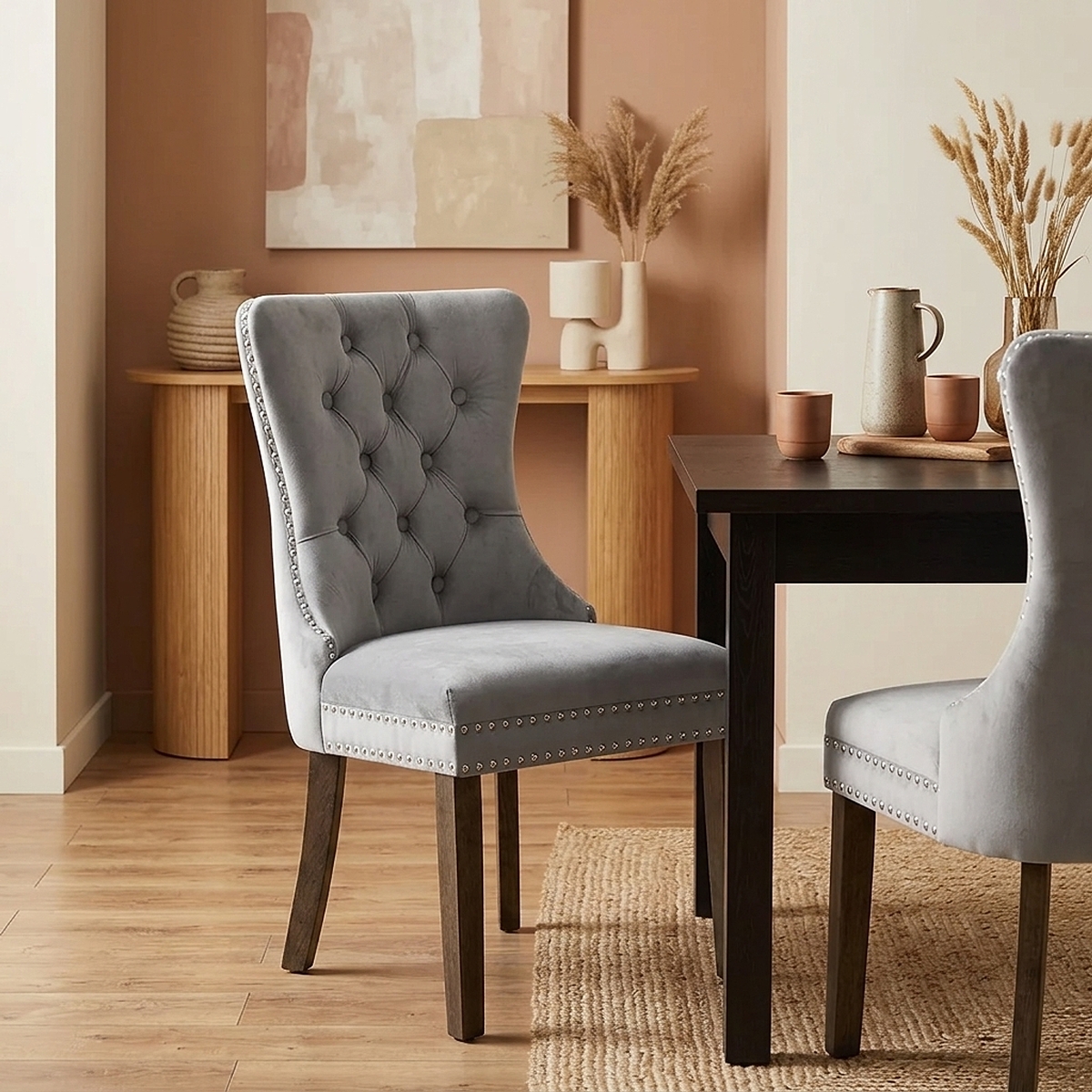 Silla Terciopelo Madera - Kensington Gris