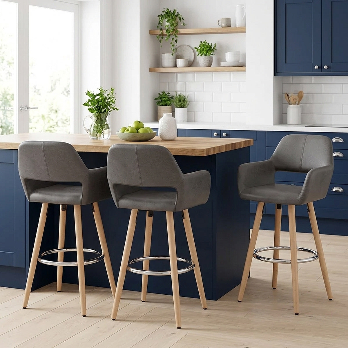 Taburete Polipiel Antiguo Madera - Kite Gris