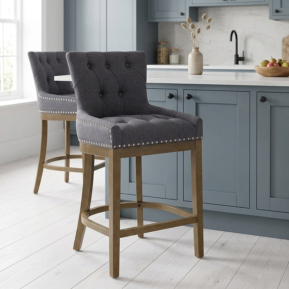 Taburete Madera Tela - Knightsbridge Gris Oscuro