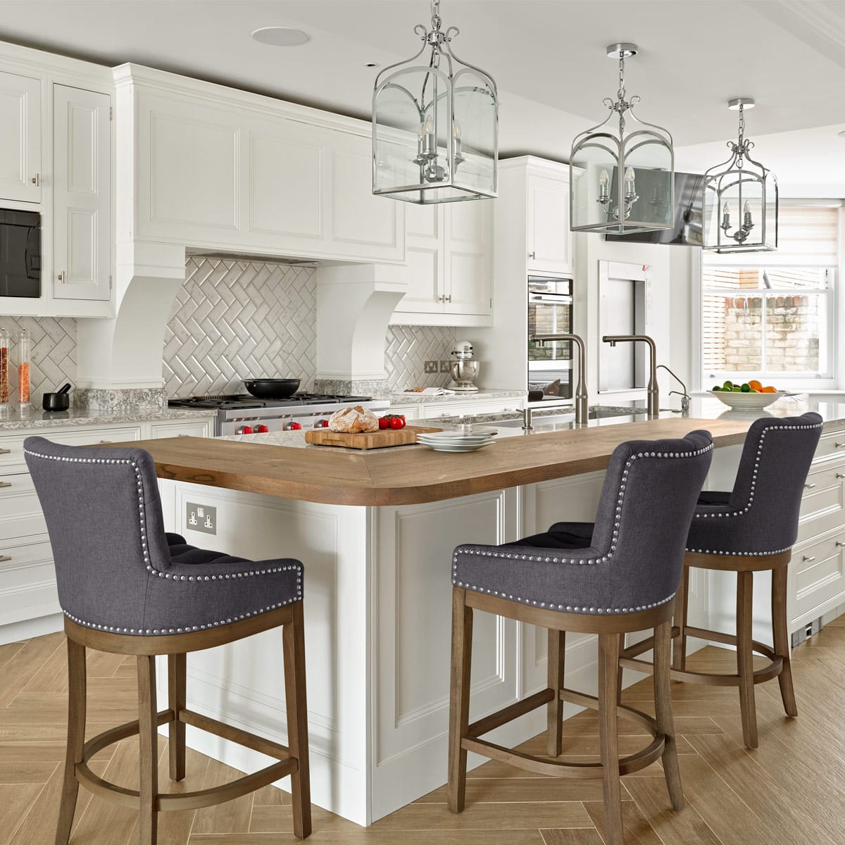 Taburete Madera Tela - Knightsbridge Gris Oscuro