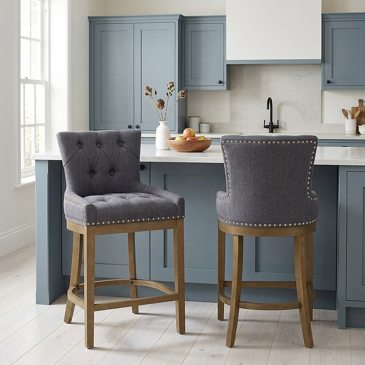 Taburete Madera Tela - Knightsbridge Gris Oscuro