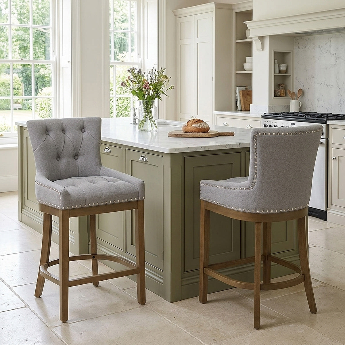 Taburete Madera Tela - Knightsbridge Gris
