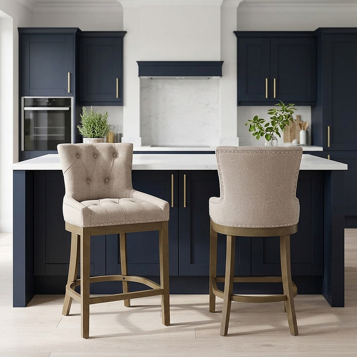 Taburete Madera Tela - Knightsbridge Gris Pardo