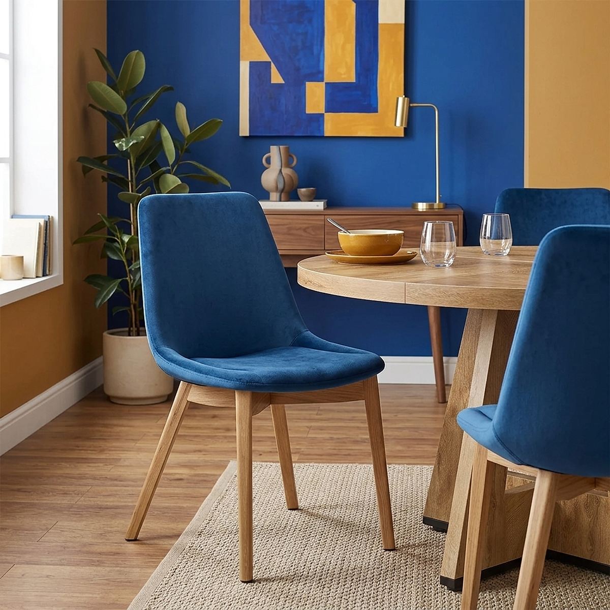 Silla Terciopelo Roble - Kobe Azul