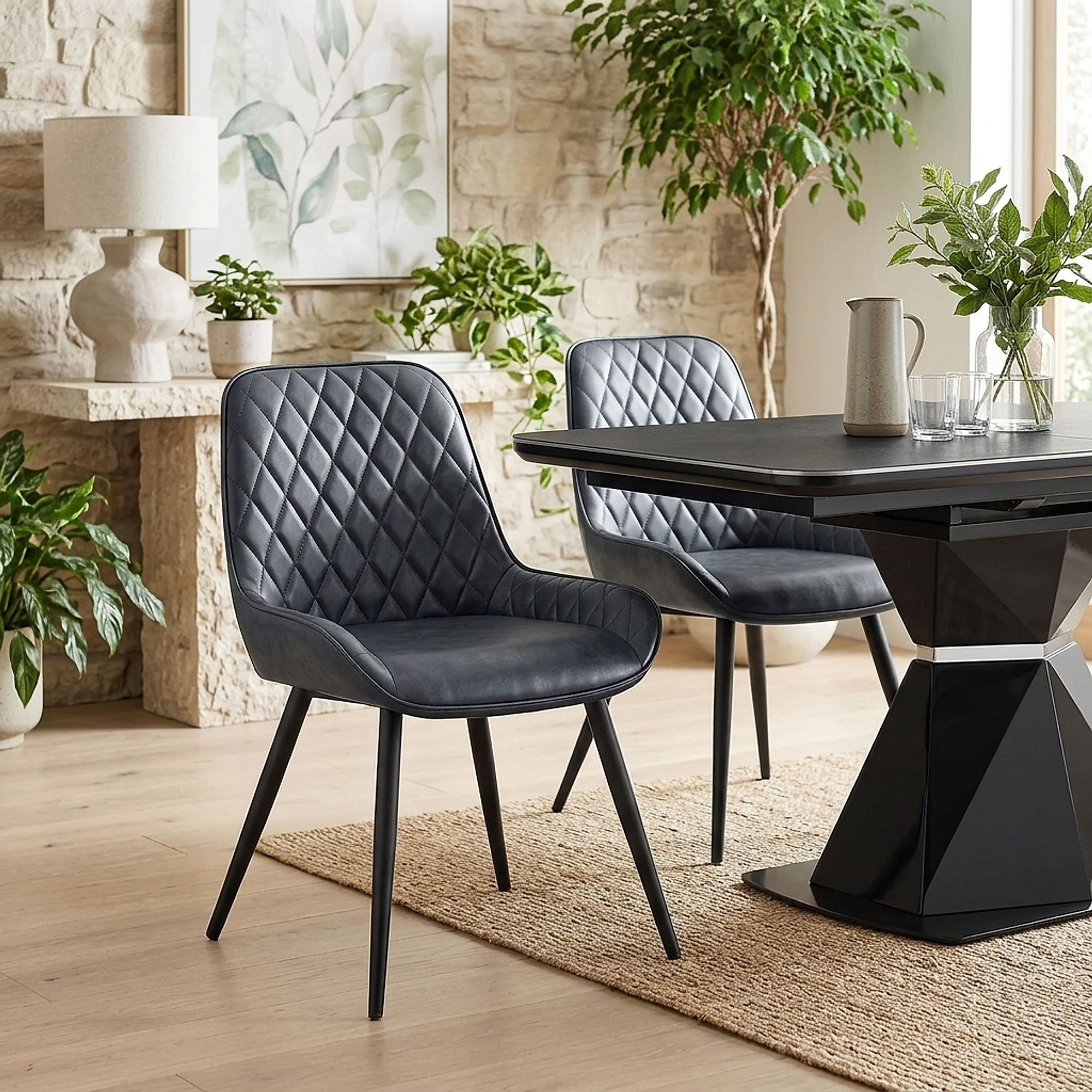 Silla Cuero Sintético Anticado - Lincoln Azul Oscuro
