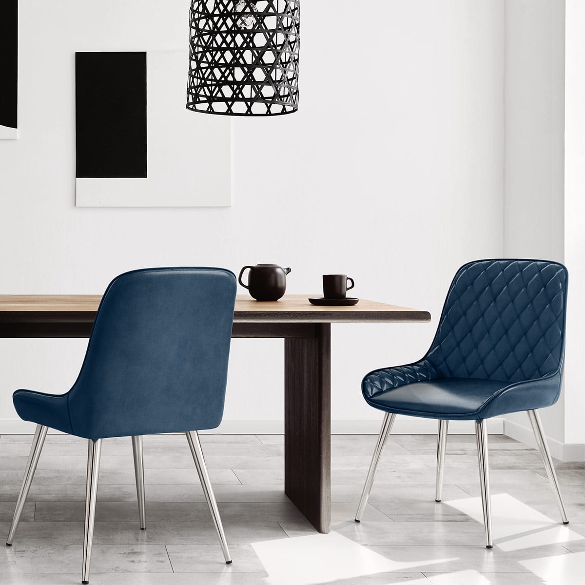 Silla Cuero Sintético Anticado Cromo - Lincoln Azul