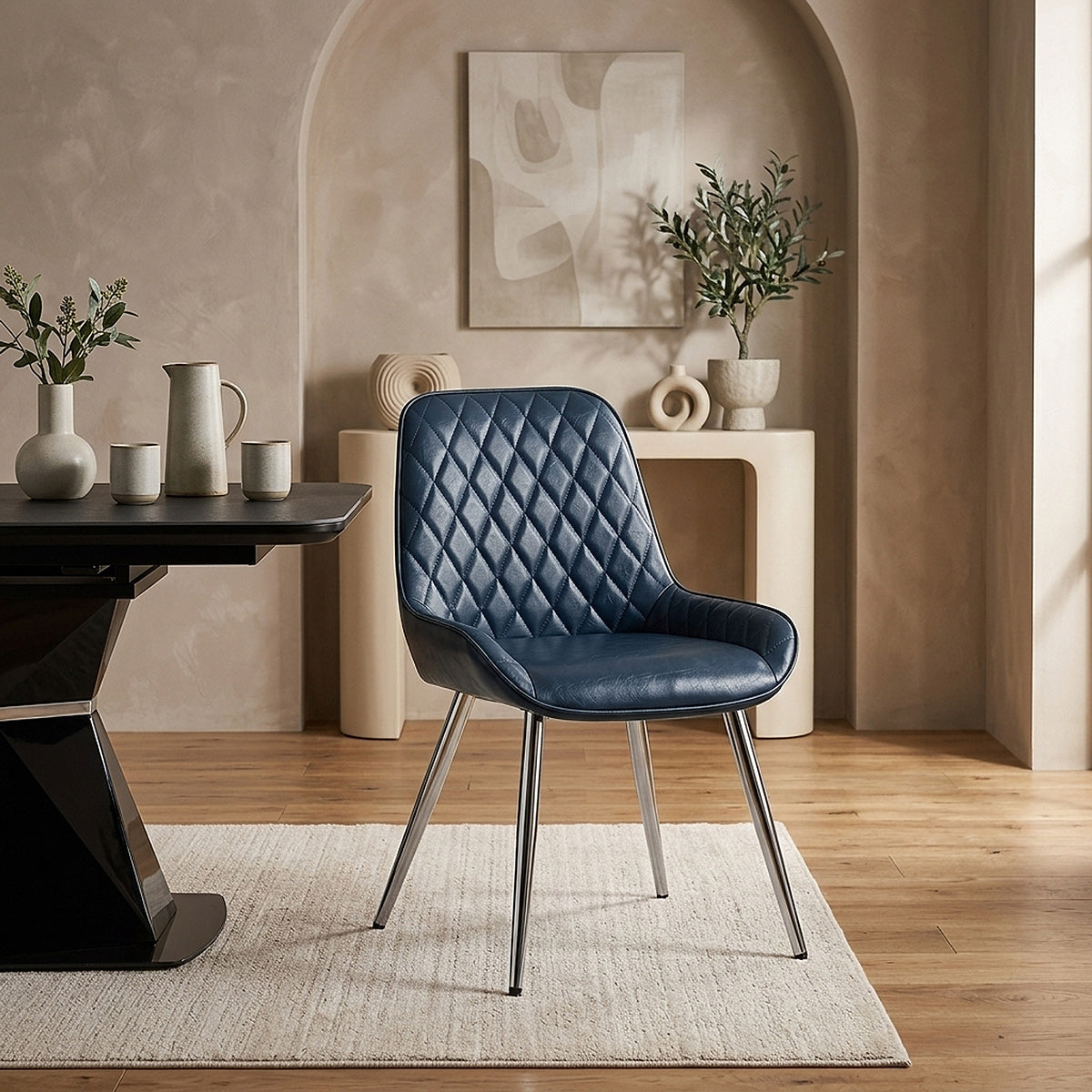 Silla Cuero Sintético Anticado Cromo - Lincoln Azul