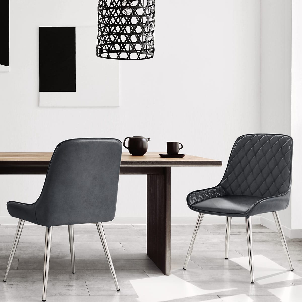 Silla Cuero Sintético Anticado Cromo - Lincoln Azul Oscuro