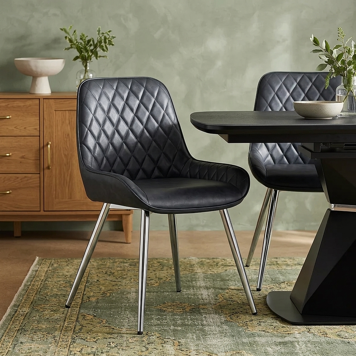 Silla Cuero Sintético Anticado Cromo - Lincoln Azul Oscuro