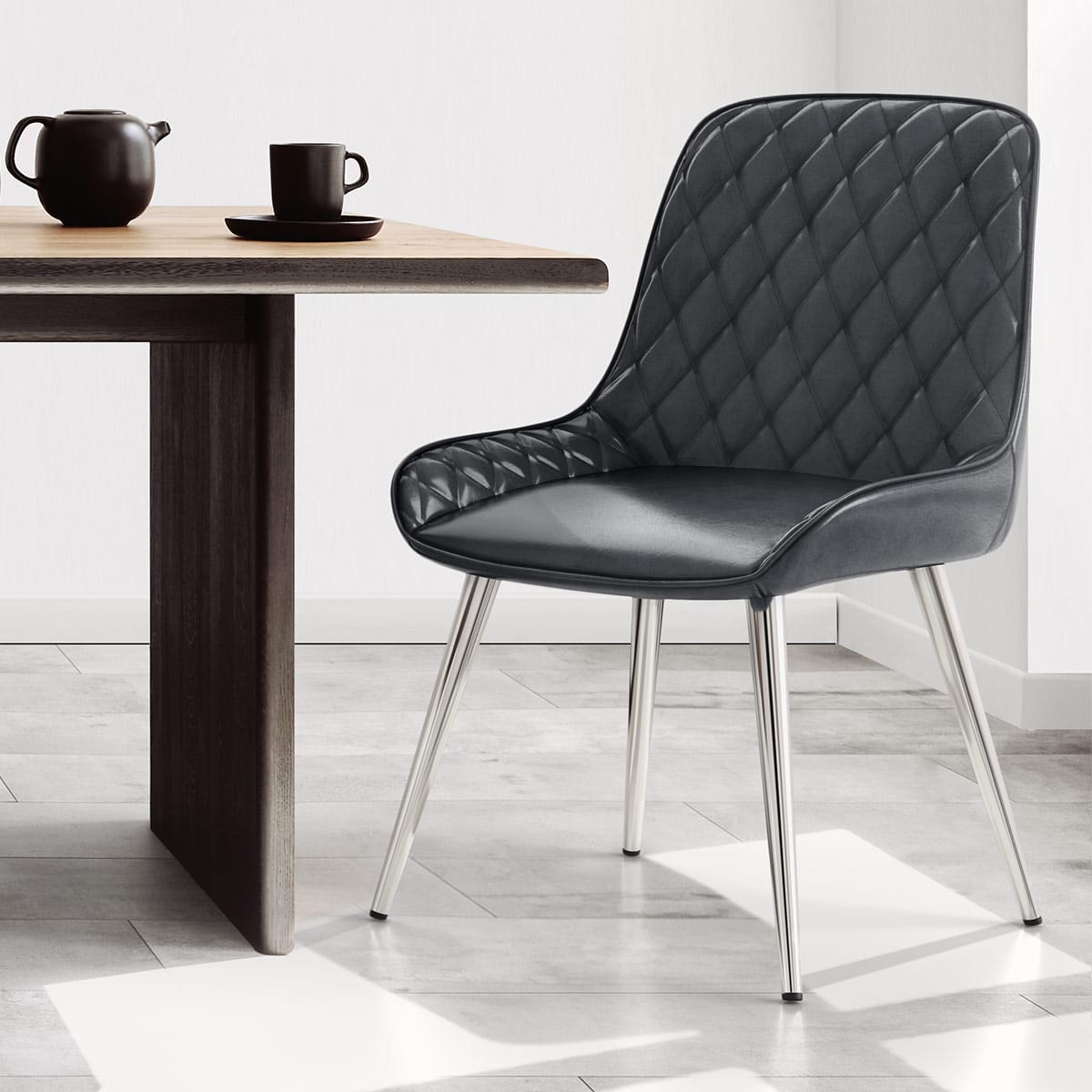 Silla Cuero Sintético Anticado Cromo - Lincoln Azul Oscuro