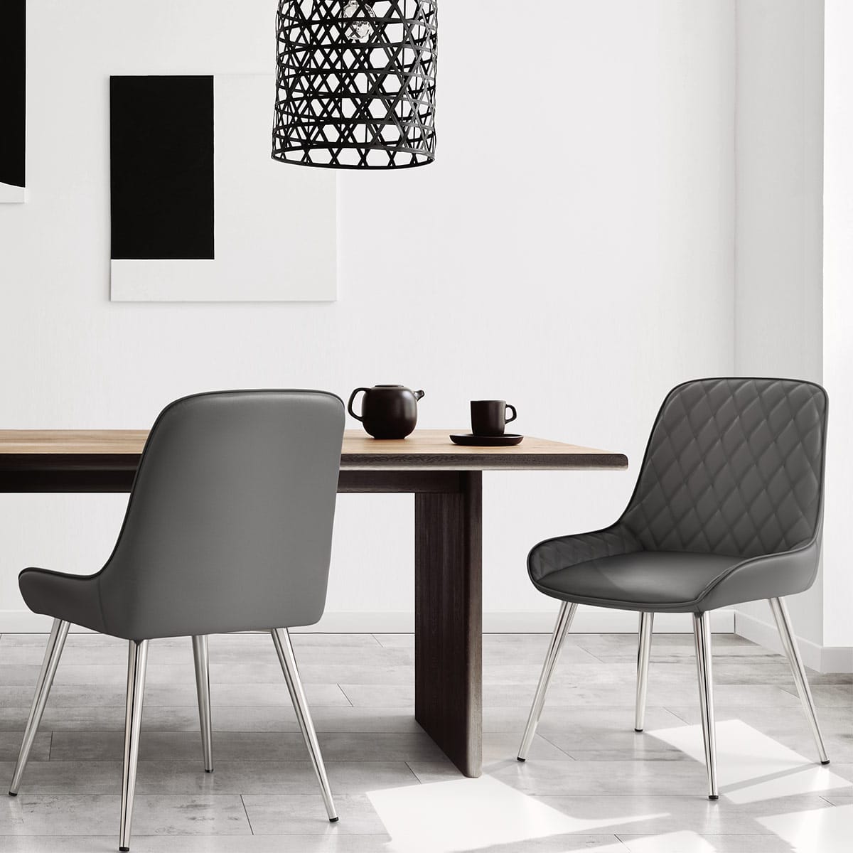 Silla Cuero Sintético Cromo - Lincoln Gris