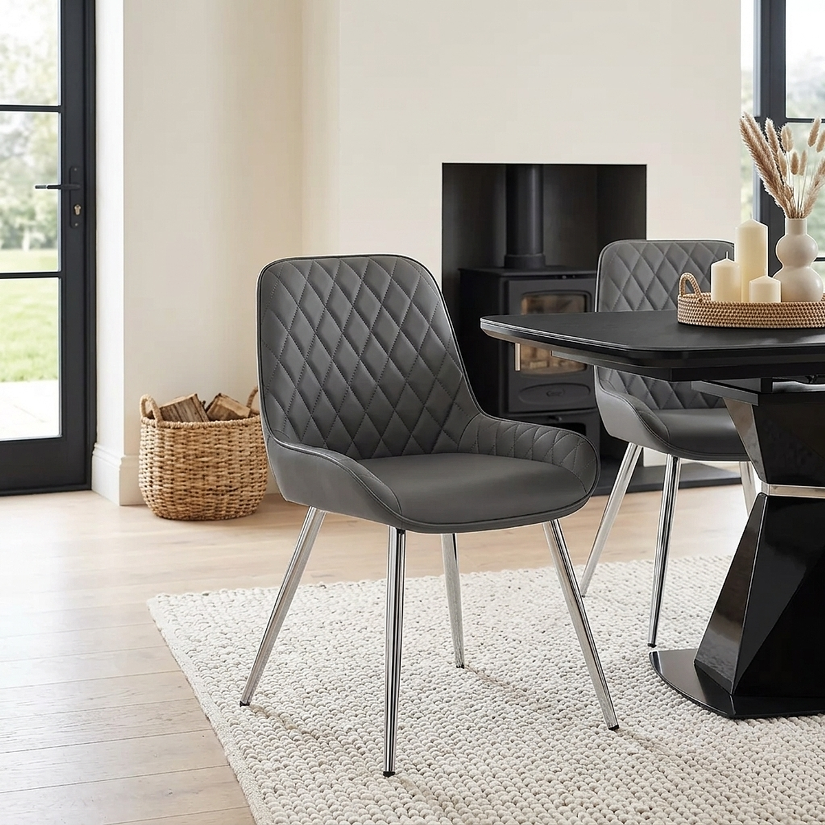 Silla Cuero Sintético Cromo - Lincoln Gris