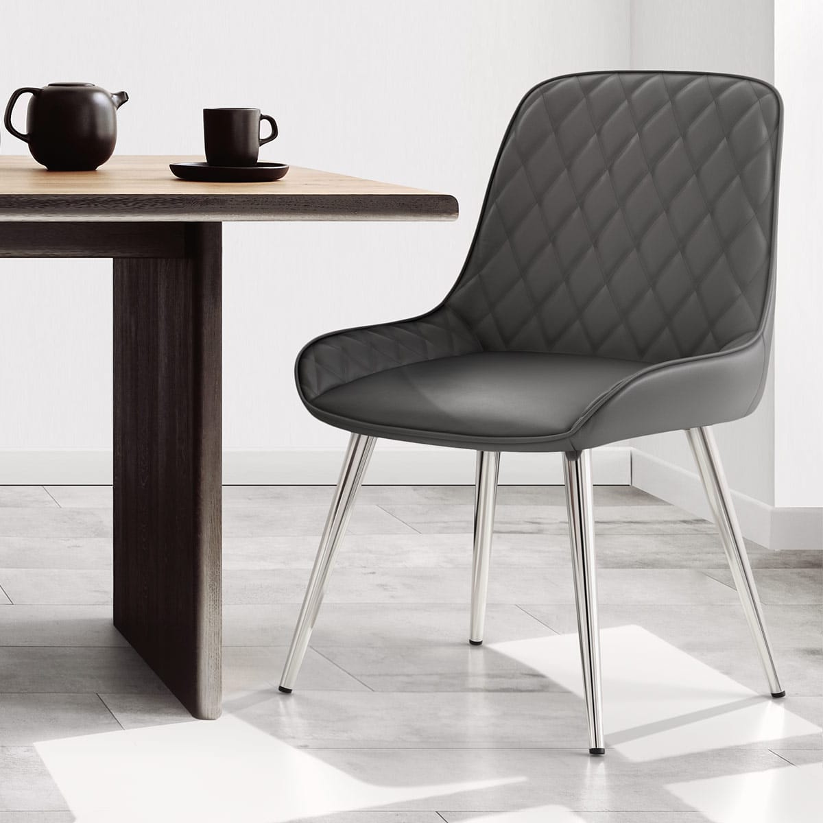 Silla Cuero Sintético Cromo - Lincoln Gris