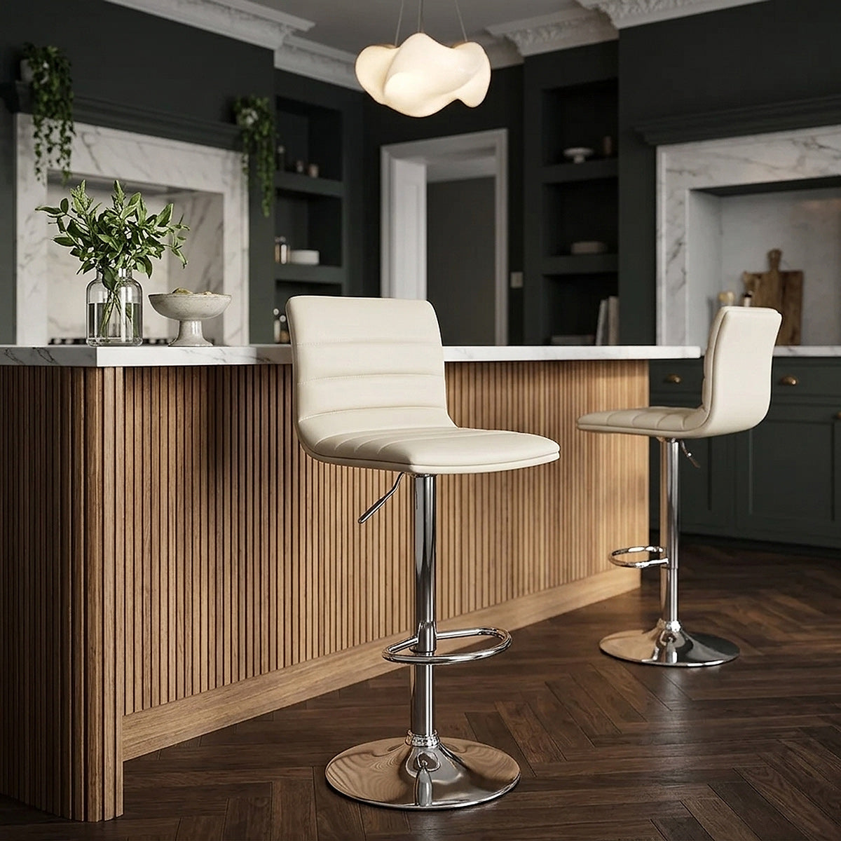 Taburete Polipiel Cromo - Lineal Crema