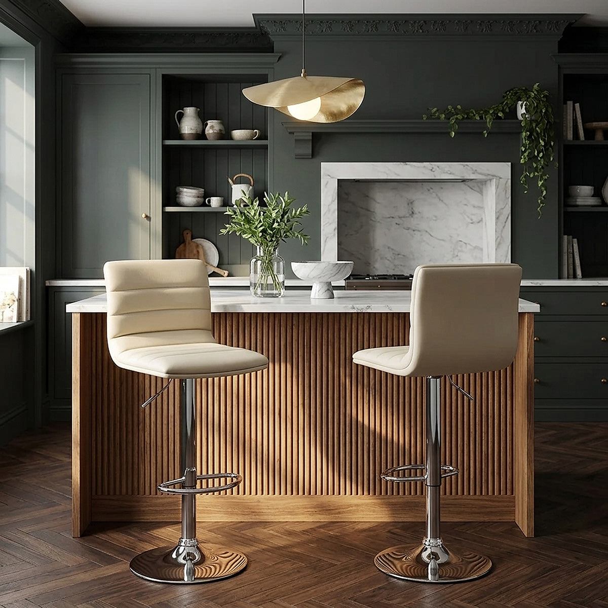 Taburete Polipiel Cromo - Lineal Crema