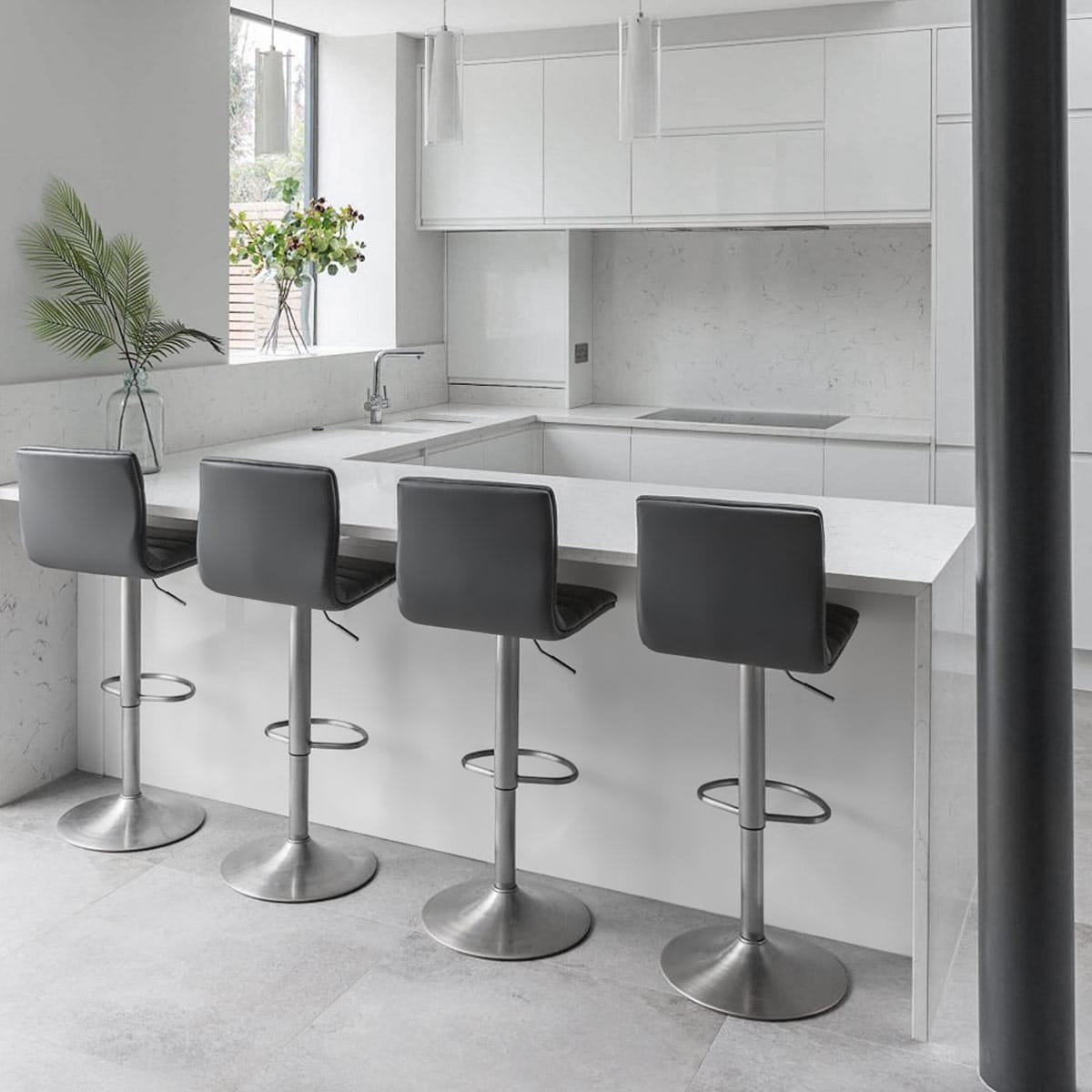 Taburete Polipiel Satinado - Lineal Gris