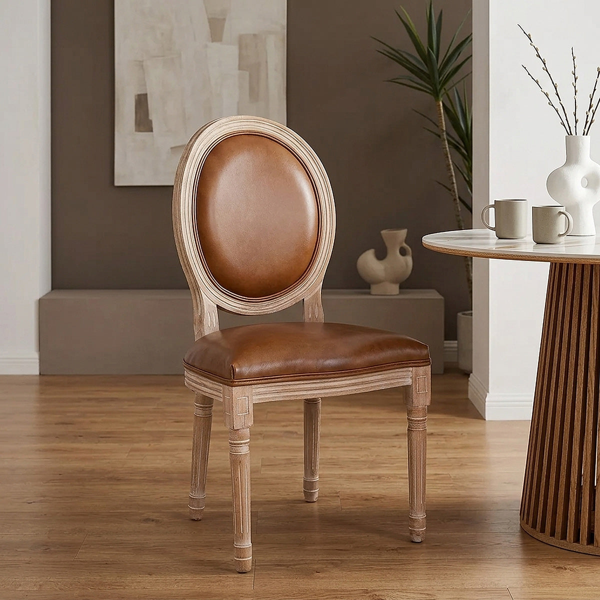 Silla Cuero Auténtico Roble - Louis Marrón