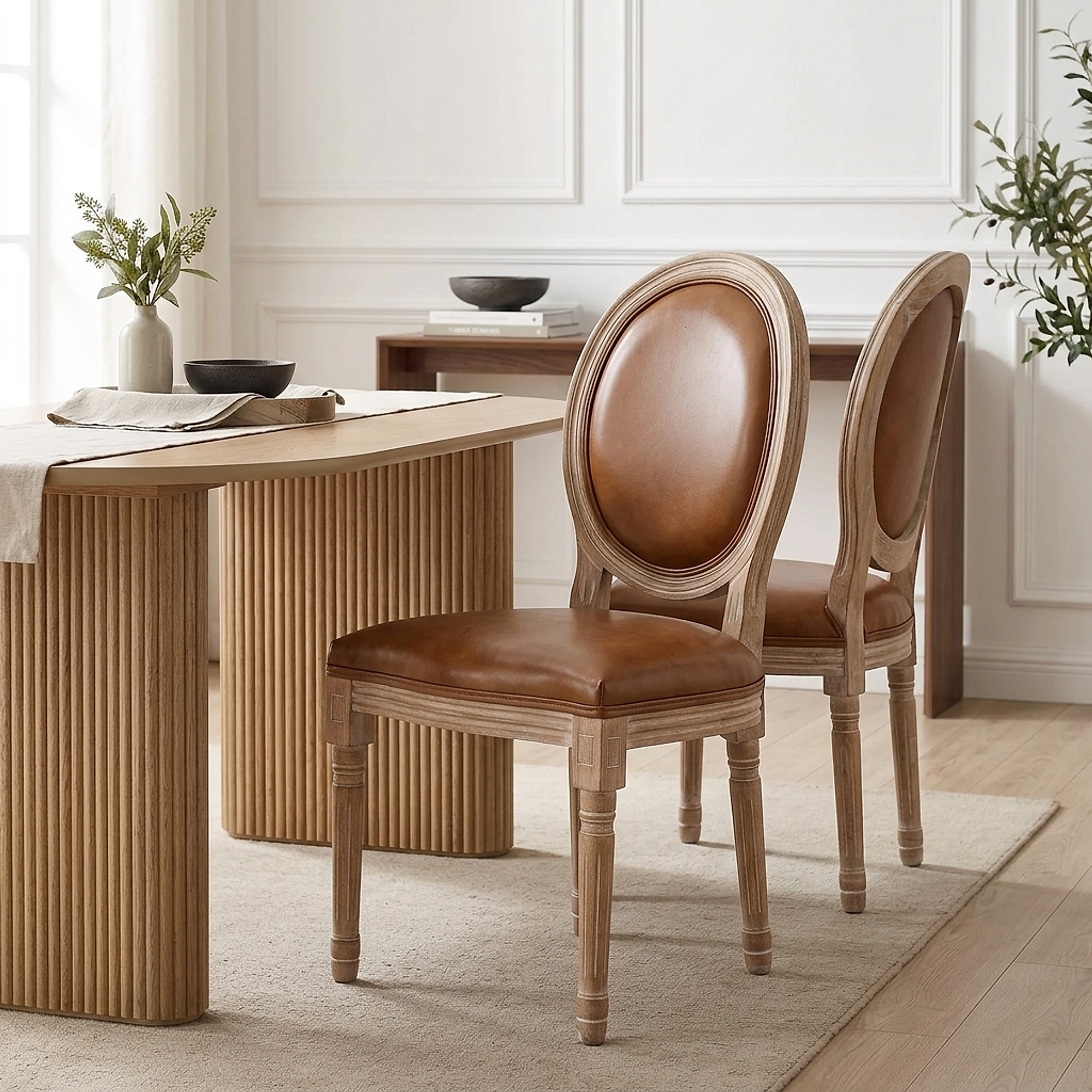 Silla Cuero Auténtico Roble - Louis Marrón